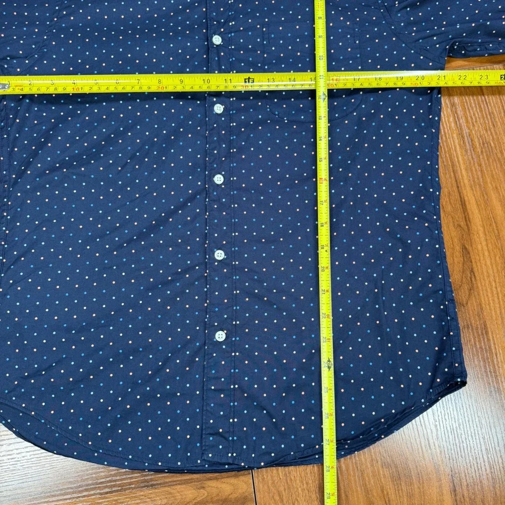J. Crew Slim Untucked Secret Wash Shirt Navy Blue Polka Dot Organic Cotton Men M